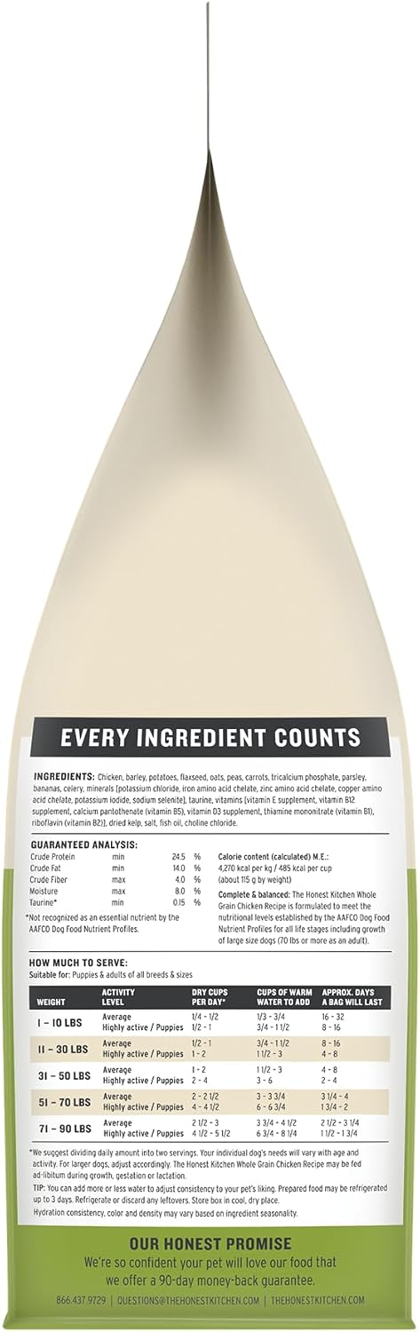 The Honest Kitchen Human Grade Wholemade™ Dehydrated Whole Grain Dog Food – Complete Meal or Dog Food Topper – Turkey 4 lb (Makes 16 lbs)