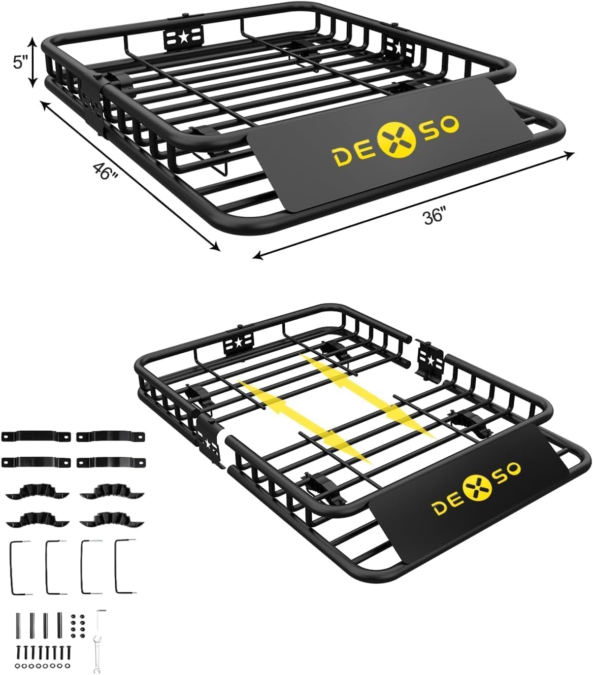 46" X 36" Universal Roof Rack Cargo Basket, 200 Lbs Capacity Rooftop Luggage Rack for SUV, Car & Truck, Heavy-Duty Roof Rack Accessories Carrier
