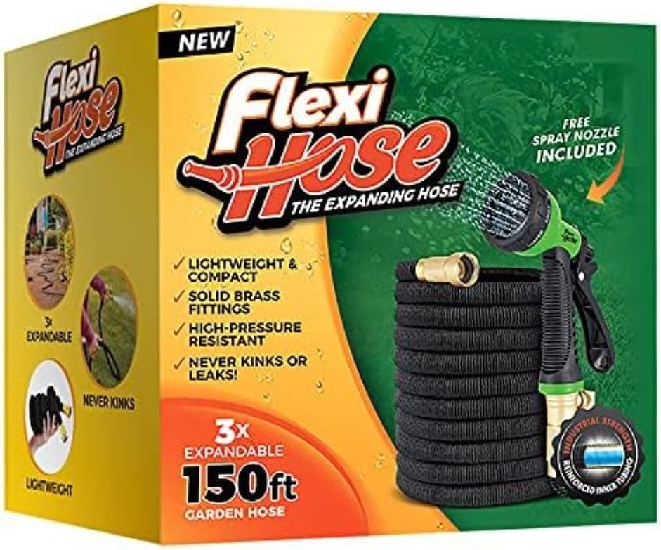 Flexi Hose Lightweight Expandable Garden Hose, 50FT - Retractable Garden Hose, Water Hose - No-Kink Flexibility, 3/4 Inch Solid Brass Fittings and Double Latex Core