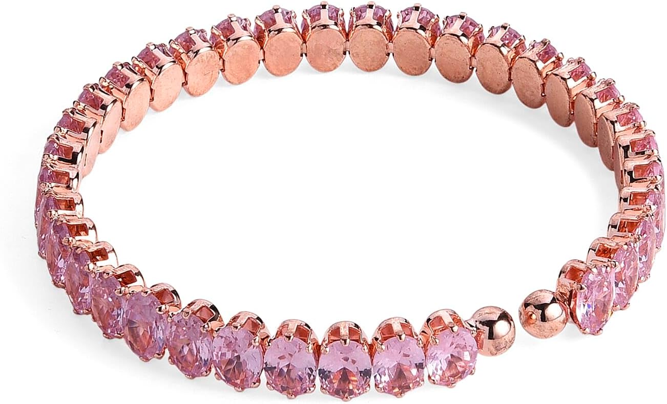 2 Piece Set Pink Cubic Zirconia Chocker Necklace 17"Bracelet 7.5In