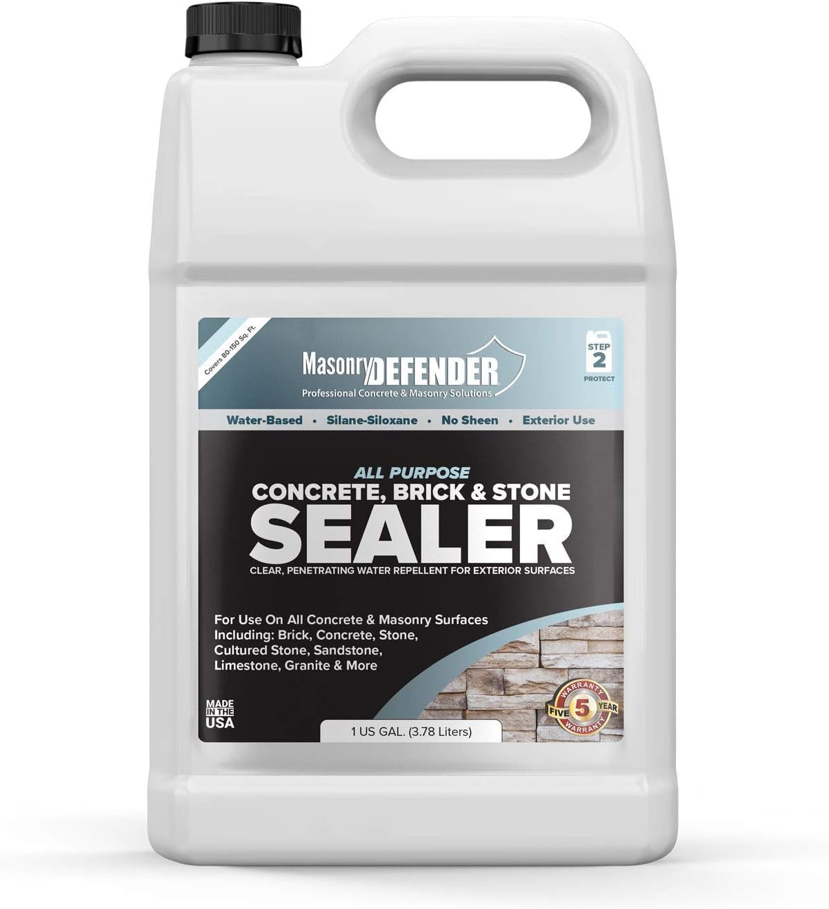 MasonryDefender All Purpose Brick Stone & Concrete Sealer - Transparent Penetrating Waterproof Coating for Outdoor Masonry Surfaces - 1 Gallon