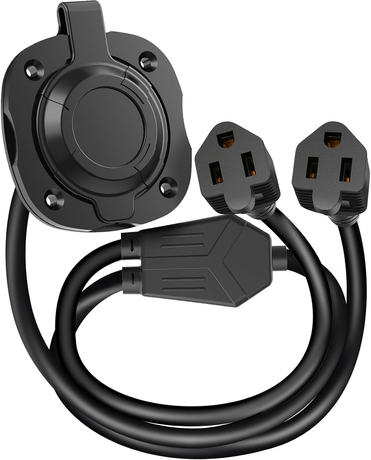 WELLUCK RV Shore Power Inlet Charger Plug 15 Amp 125V AC Power Inlet Port Plug with Integrated Dual 18" Extension Cord
