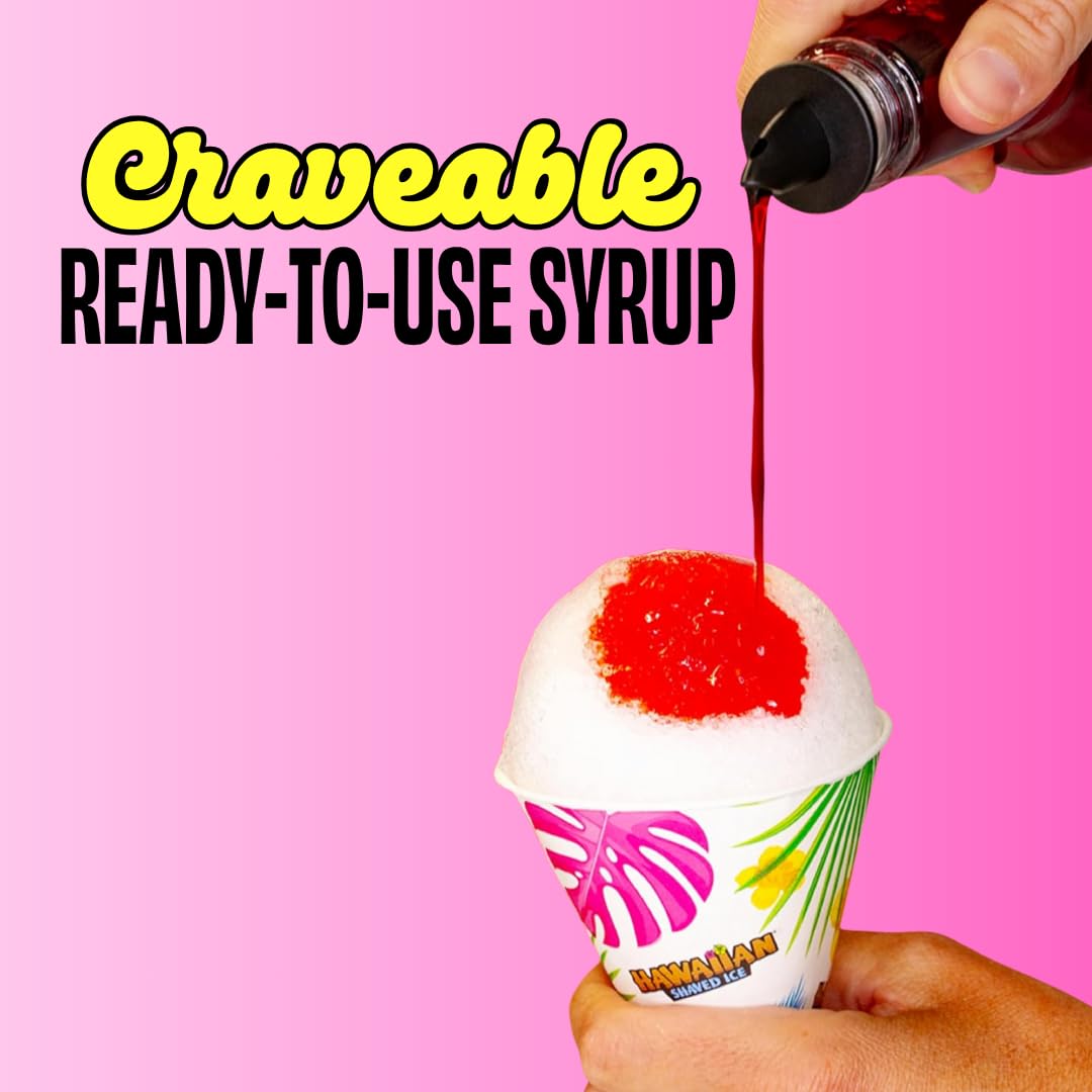 Hawaiian Shaved Ice Blue Raspberry Syrup - Made Nut Soy Dairy Free in the USA - Flavor Fluffy Shaved & Crunchy Snow Cone - Shelf Stable After Opening - Makes 8 Servings - 16 ounces