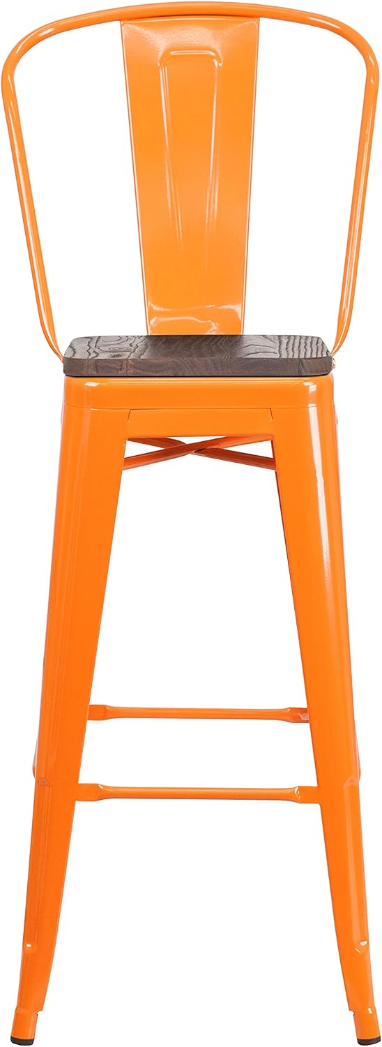 Flash Furniture 30 in Metal Barstool with Back, Blue | Commercial Grade, Removable Back, Indoor/Outdoor Use