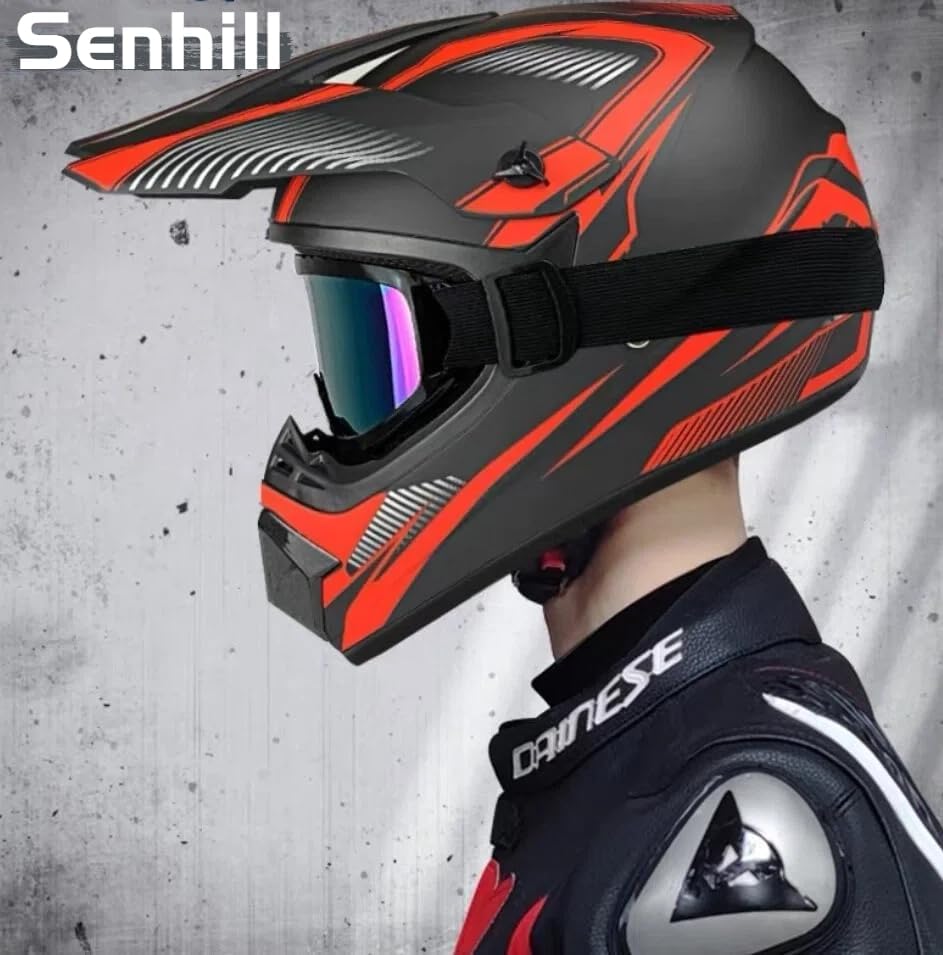 Motocross Offroad Helmet Dirt Bike Helmet BMX MX ATV Helmet Full Face Motorcycle Helmet with Gloves Goggles Mask for Unisex Adult Youth DOT/FMVSS