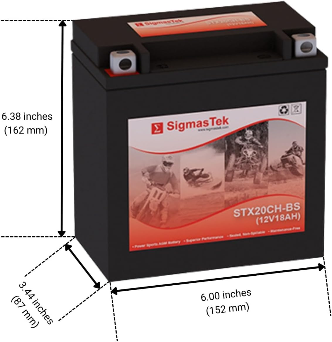 Yuasa YTX20CH-BS Compatible SLA Motorcycle Battery by SigmasTek, STX20CH-BS 260CCA
