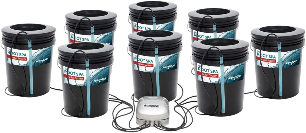 Hydrofarm RS5GALSYS Root Spa Deep Water Culture Bucket System, 5 Gallon, black | 8 in Grow Basket, Air Pump Included, 1/2 in Grommet And Elbow, 1/4 in Black Tubing, Pebble Media Sold Separately