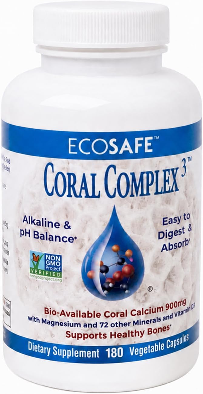 Coral Complex 3 Calcium Supplement Vitamin D3 & Magnesium – 900 mg Bioavailable Coral Calcium for Bone Strength, Joint Support & pH Balance – Trace Minerals, Non-GMO, 300 Veg Capsules