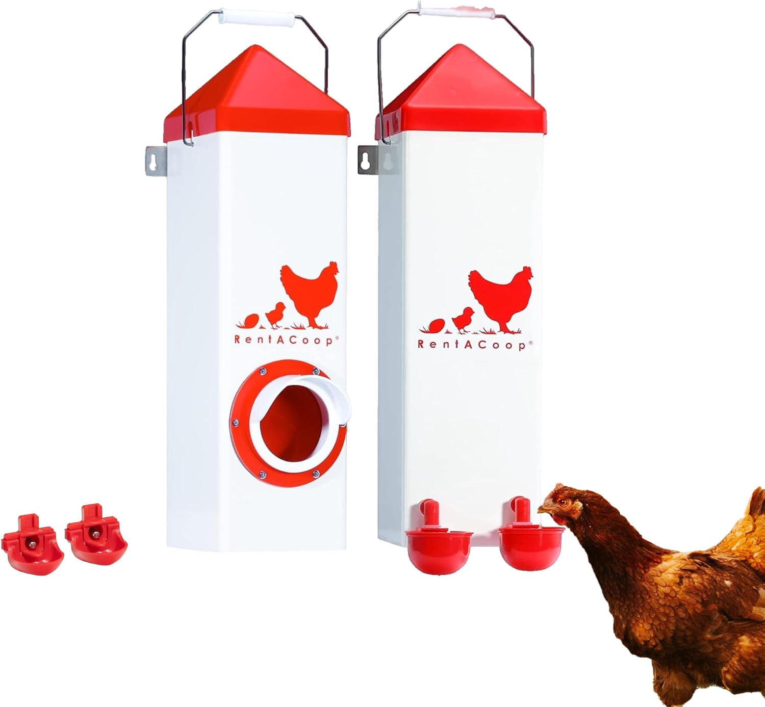RentACoop High Rise 2 Gallon Chicken Waterer and 10lb Feeder Set