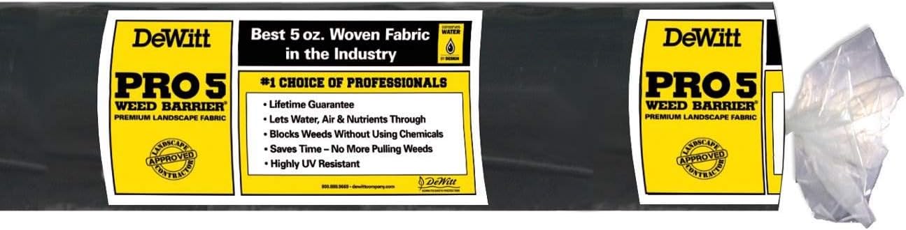 Dewitt Pro-5 Weed Barrier Fabric 5 oz, 6 x 250 Feet – Heavy-Duty | Woven Landscape Ground Cover Mat for Raised Garden Bed, Greenhouse Gardening, Outdoor Landscaping, and Commercial Planting