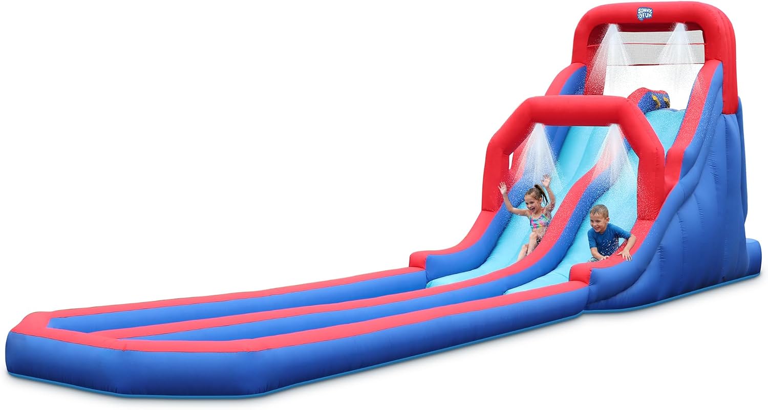 SUNNY & FUN Dual Splash Inflatable Water Slide Park with Racing Slides