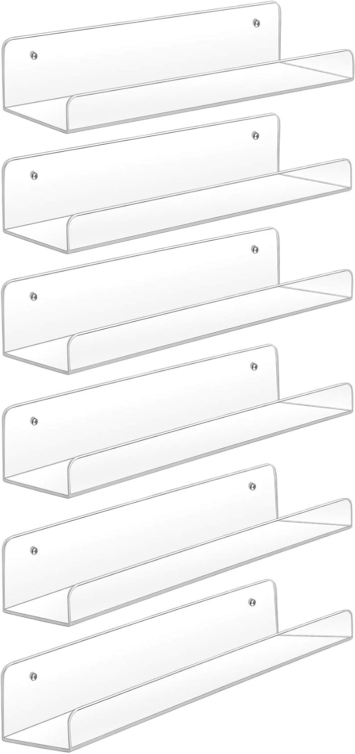 Sooyee Acrylic Shelves, 2 Pack 15 Inch Floating Wall Shelves, Funko Pop Display Shelf, Invisible Kids Book Shelf, Picture Ledge Shelf Decor