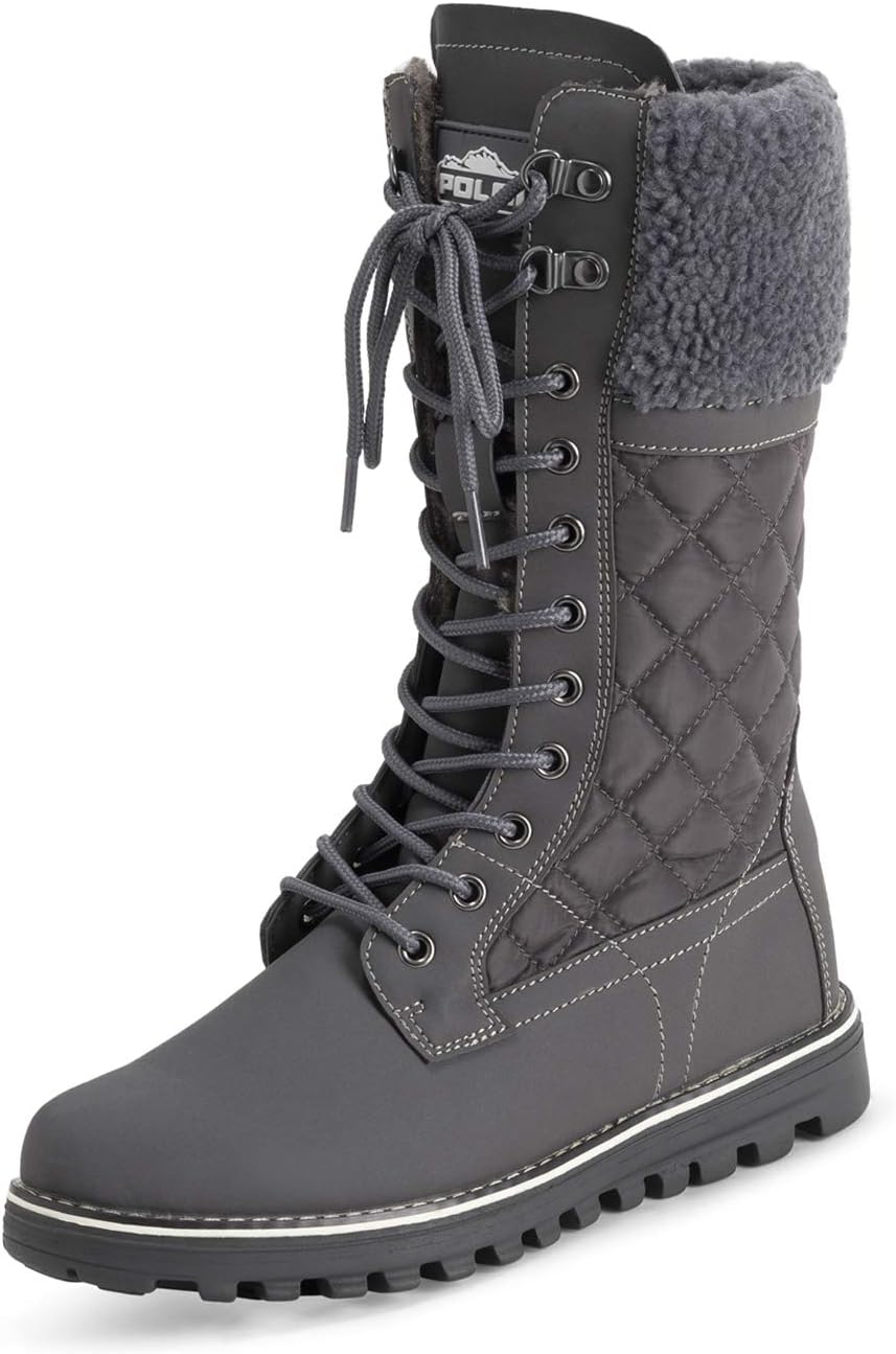 POLAR Womens Faux Fur Warm Thermal Waterproof Outdoor Walking Snow Winter Rubber Sole Calf Boots