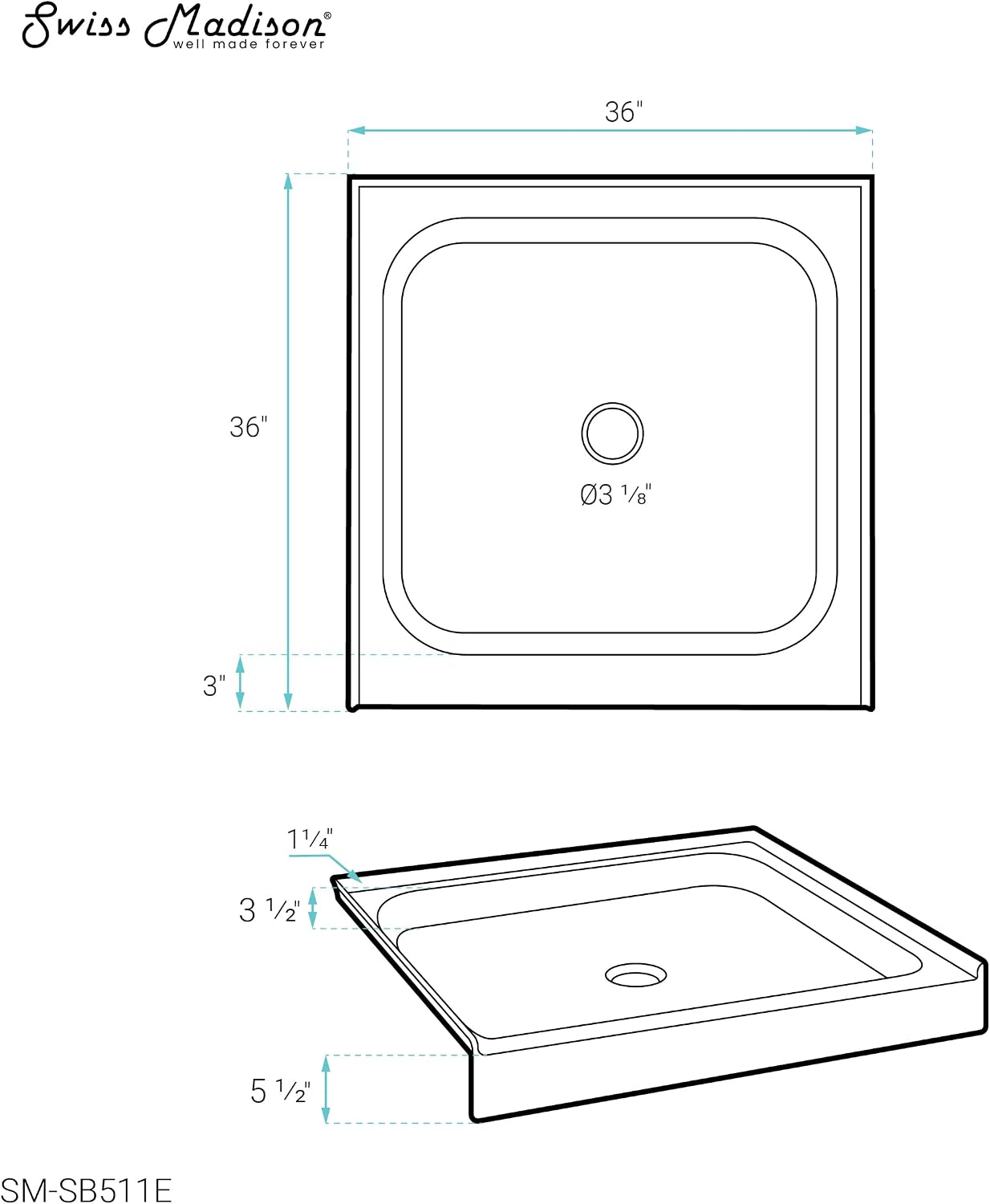 Voltaire 60" x 32" Single-Threshold, Right-Hand Drain, Shower Base in Gray
