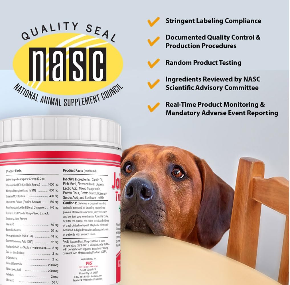 Triple Strength Hypo-Allergenic Soft Chews for Dogs - Hip and Joint Support Supplement with Glucosamine, Chondroitin, & MSM - Made in The USA - 120 Soft Chews