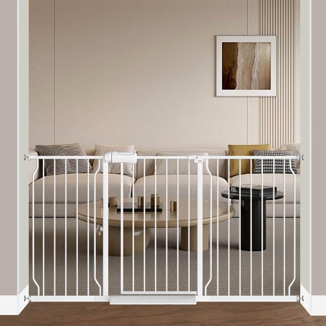Fairy Baby Extra Wide Baby Gate for Doorways Auto Close Safety Gates for Bedroom, Fits 57.5 Inch to 62 Inch with Pressure Mounted Extention Kit, White | Pressure Mounted No Drill Pet Gate with Door, Heavy Duty Walk-Through Gate for Toddlers, Kids, Dogs,…