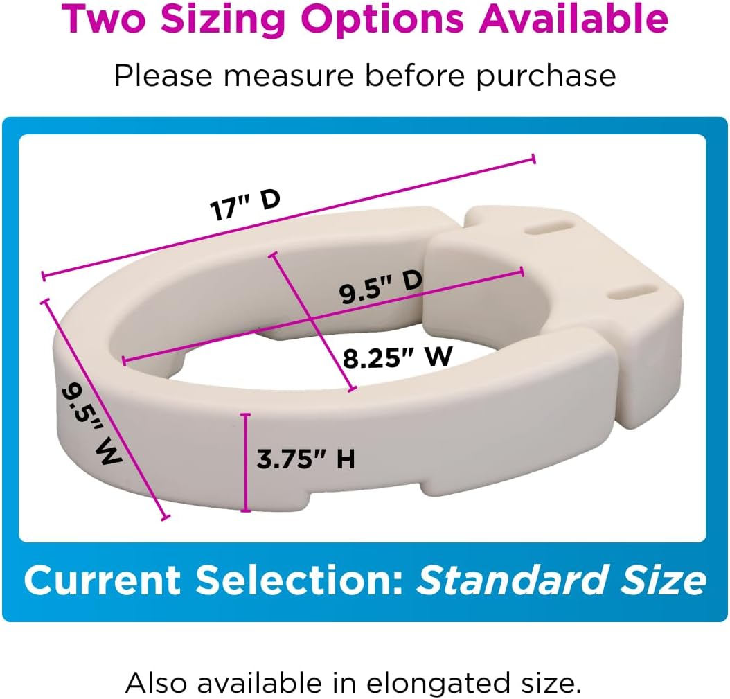 NOVA Raised Toilet Seat for Seniors & Post-Surgery Recovery – Elongated Bolt-On Under-Seat Design Uses Existing Toilet Seat & Lid, 3.5” Elevation, 300 lb Capacity, Durable Plastic, Easy Install
