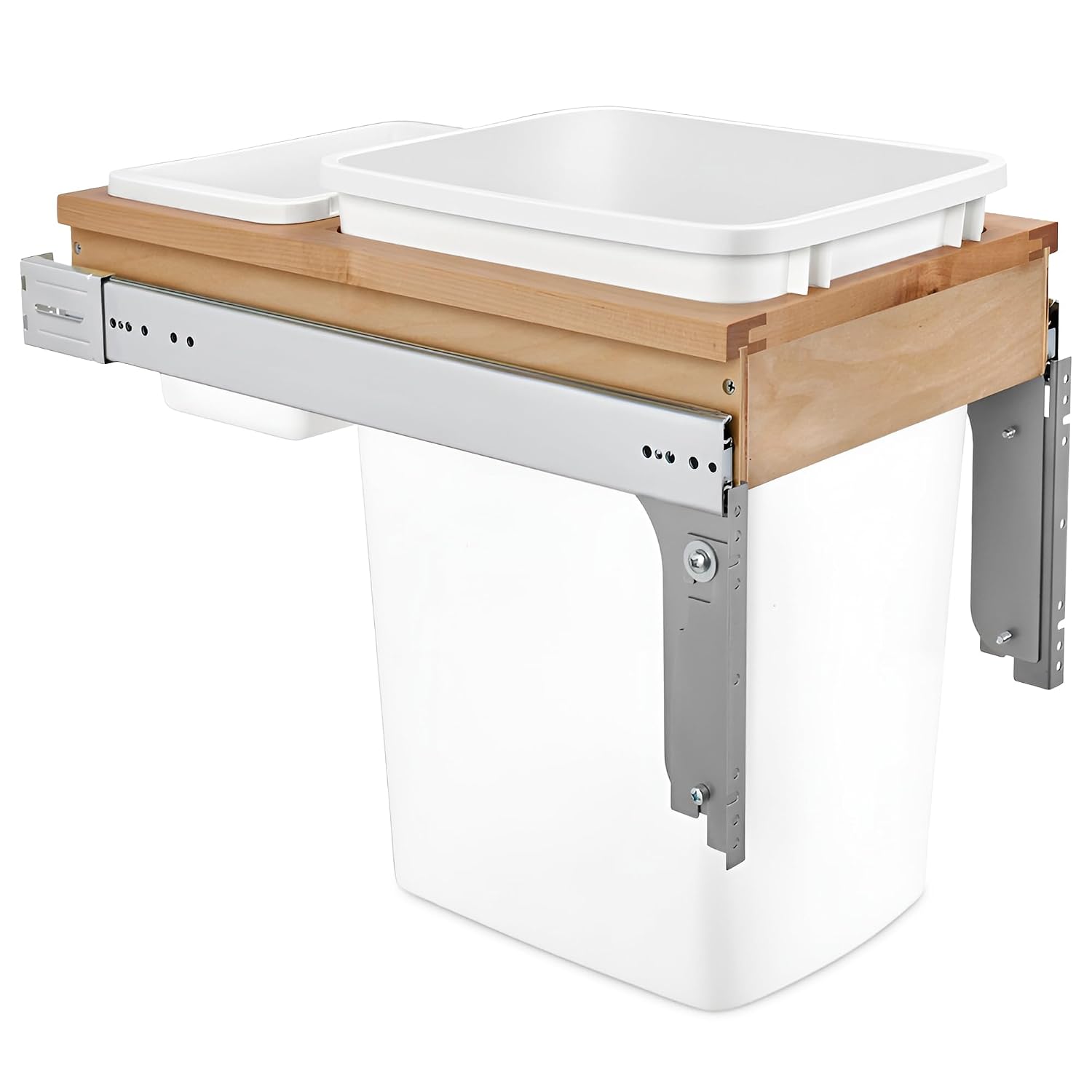 Rev-A-Shelf Top Mount Double Pullout Under Cabinet 50 Quart Kitchen Trash Cans w/Soft-Close for Full Height Cabinet, 150 Pound Rated Full-Extension Slides, 4WCTM-2150BBSCDM-2