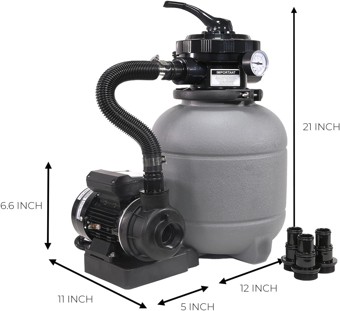 XtremepowerUS 13" Sand Filter Pump System for Above Ground Swimming Pool Self-Priming Pool Pump Multi-Port Valve, Strainer Basket 2, 400 GPH, Up to 10