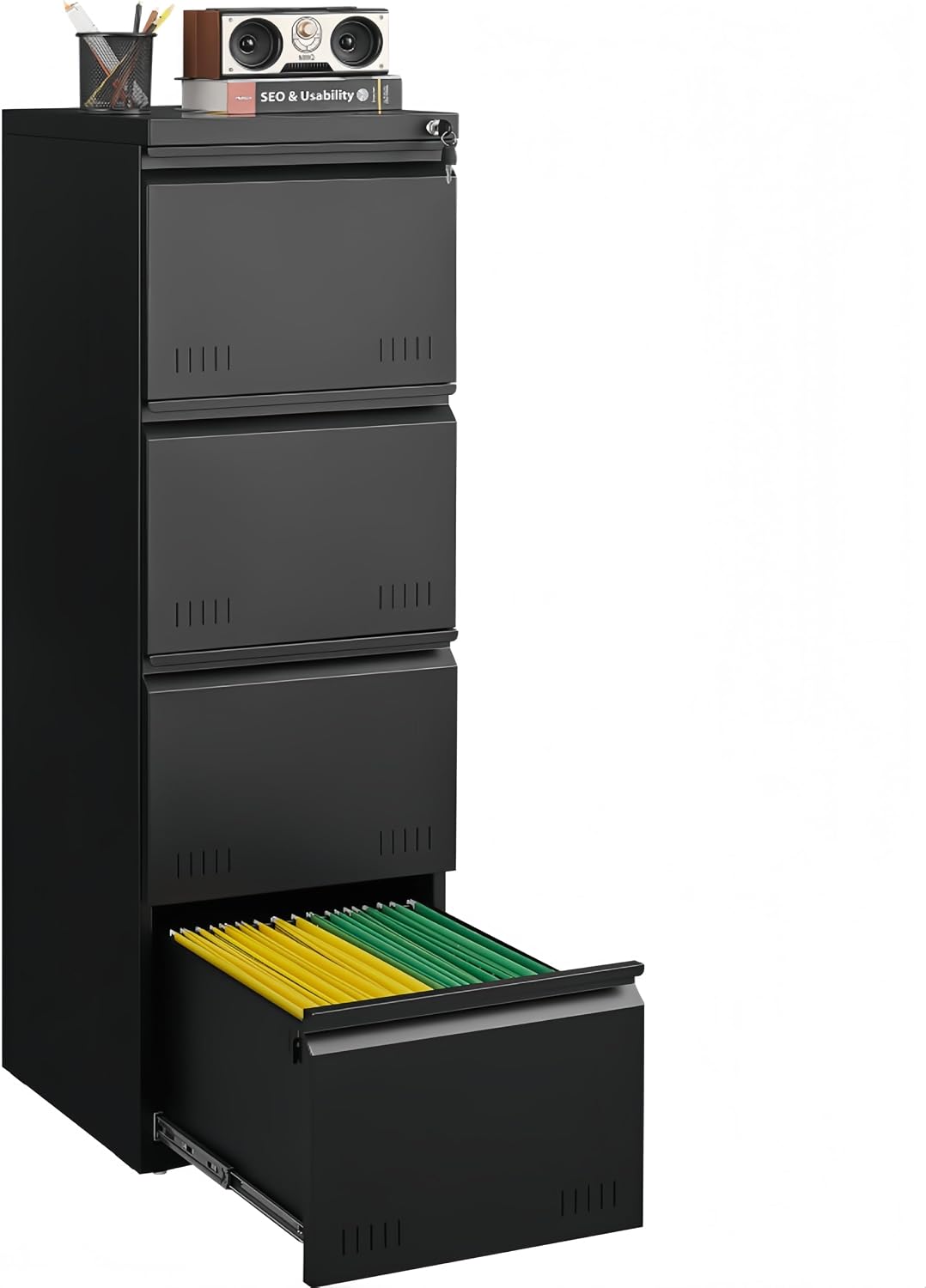 Guizeeopo 3 Drawer File Cabinet with Lock, File Cabinets for Home Office,Under Desk Cabinet, Locking File Cabinet for A4/Letter/Legal, Fully Assembled Expect Casters, Matte White