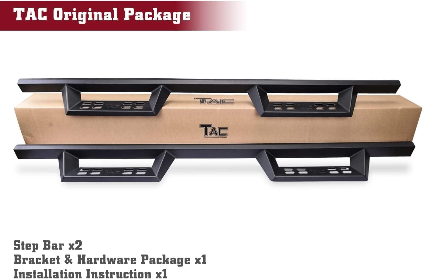 TAC Side Steps Fit Chevy Silverado/GMC Sierra 1999-2018 1500 & 1999-2019 2500/3500 Extended/Double Cab (Excluding C/K Classic) (Body Mount) Truck Pickup 3" Black Side Bars Nerf Bars 2 Pieces