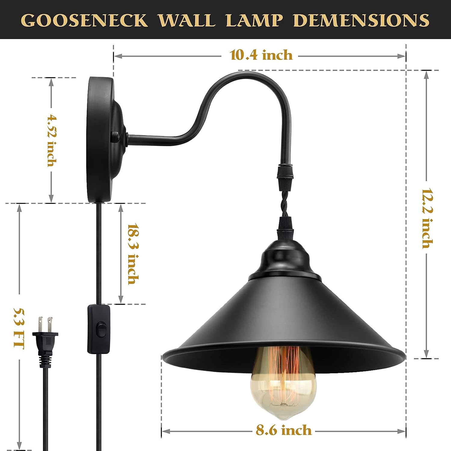 Plug in Wall Sconces, Vintage Plug in Wall Lamp Set of 2 with On/Off Switch