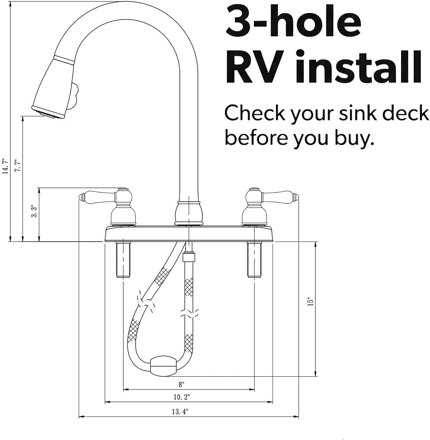 Dura Faucet DF-PK350L-SN RV Pull-Down Kitchen Sink Faucet (Satin Nickel) | Stream-to-spray sprayer with a corrosion-resistant non-metallic build. Brushed Satin Nickel. Plated ABS plastic (not metal).