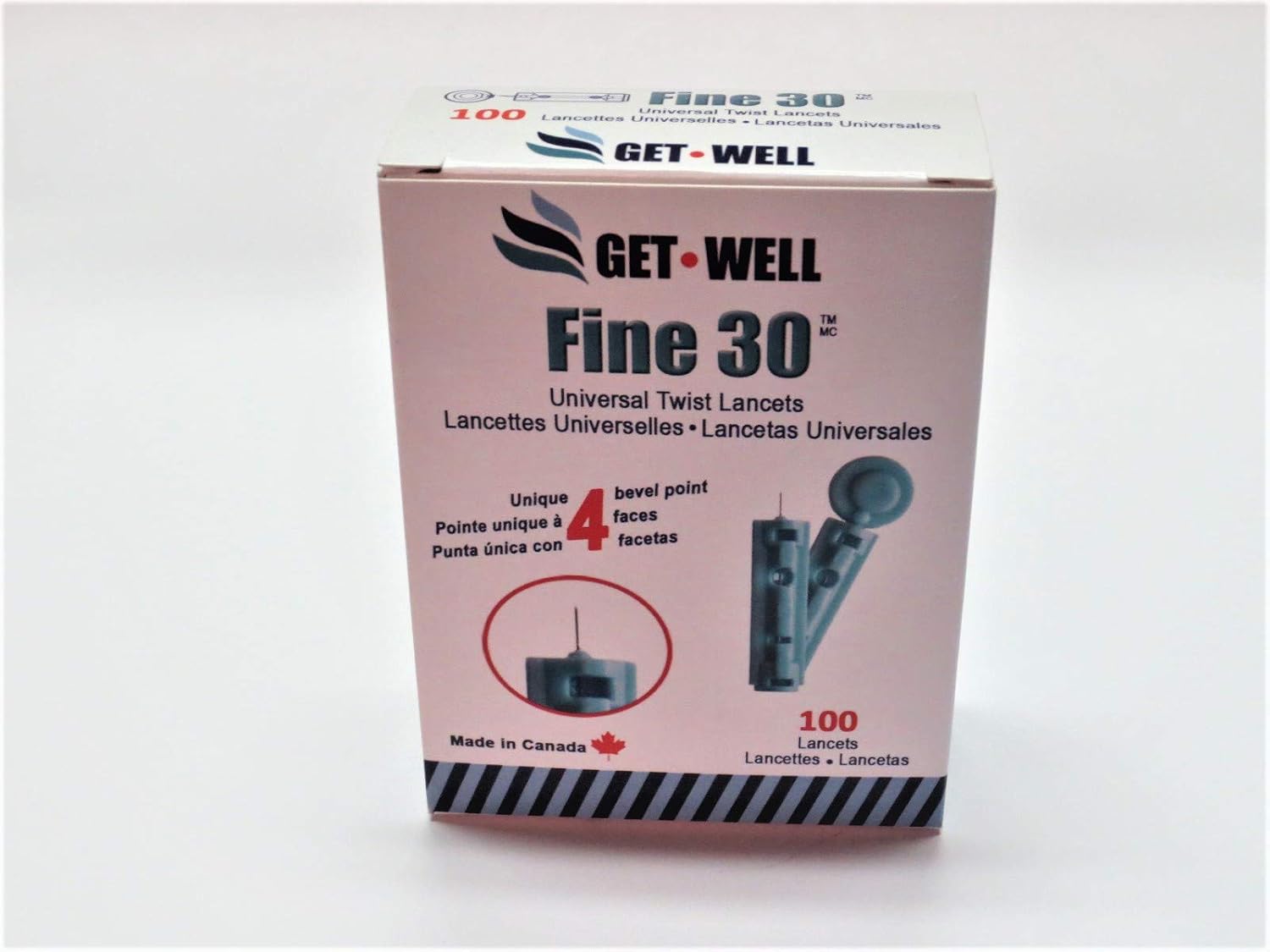GET WELL Fine 30g Universal Twist Lancets 100 Ct. - Made in Canada ! & Fora V10/D10/D20/V12/Premium V12 Blood Glucose Test Strips 100 Ct. (EXP