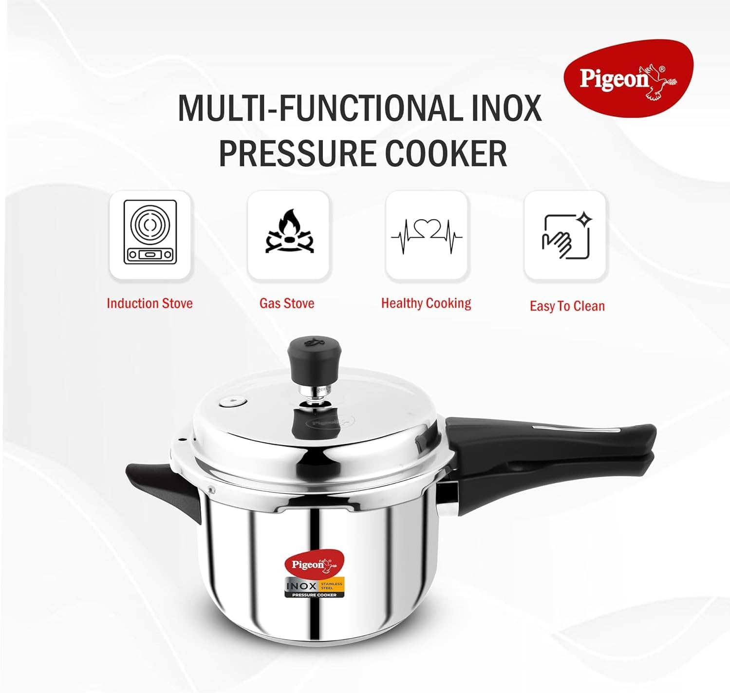 Pigeon Pressure Cooker - 3 Quart - Inox Stainless Steel Outer Lid Induction Base - Cook delicious food in less time: soups, rice, legumes