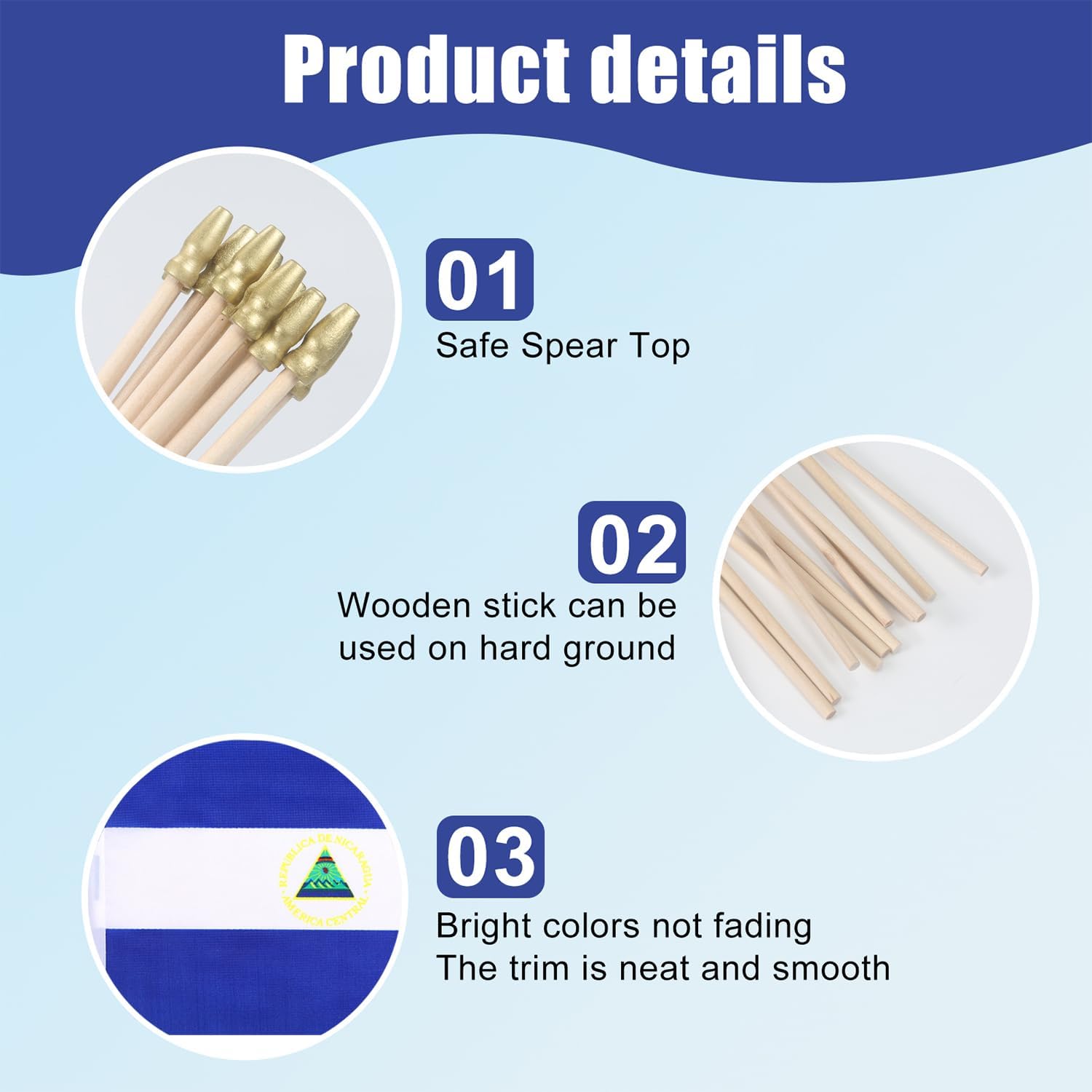 12 Pack Nicaragua Miniature Small Wooden Stick Flags Nicaraguans Mini Handheld Flag Patio Lawn & Garden Outdoor Decorations,8x5 Inch