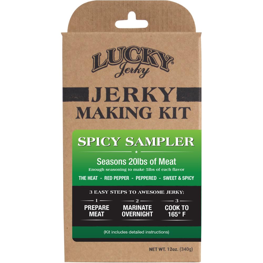 Lucky Jerky Ultimate Savory DIY Beef Jerky Seasoning and Cure Kit, 12 Oz | Make Your Own with Original, BBQ, Teriyaki, and Sweet & Spicy, Seasons 5 lbs per Flavor, 20 lbs Total