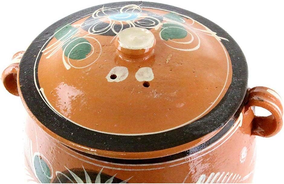 New Olla De Barro Frijolera w/Lid 3.5 Quarts Canterito Cazuela Traditional Floral of Set