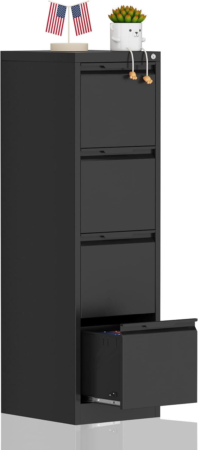 3 Drawer File Cabinet with Lock,Filing Cabinets for Home Office,Metal Small File Cabinet for Letters/Legal/A4 Size, Assembly Required,Black 3 Drawer-15 W