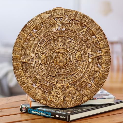 NOVICA Light Brown Archaeological Theme Ceramic Advent Calendar Plaque, 'Honey Aztec Sun Stone'