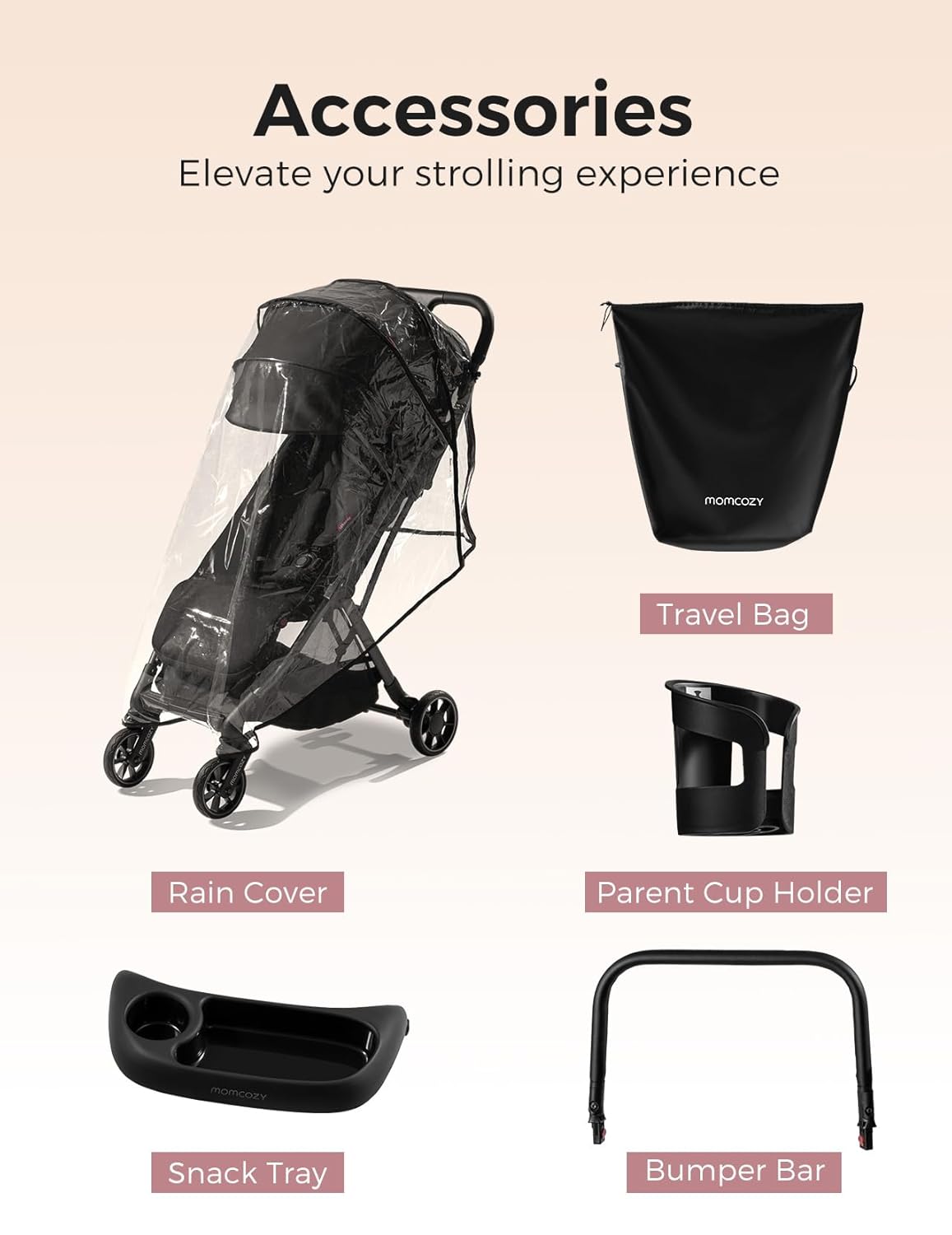 Momcozy ClickGo Lightweight Travel Stroller for Airplane, One-Click Fold | Large Extendable UPF 50+ Canopy, Suitable from Birth through Toddler Years