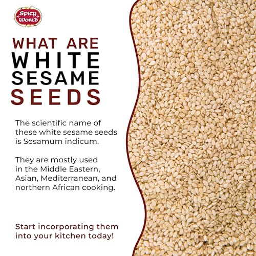Spicy World White Sesame Seeds 3 LB Bag - Natural, Raw, Hulled, Non-GMO, Bulk Resealable Bag