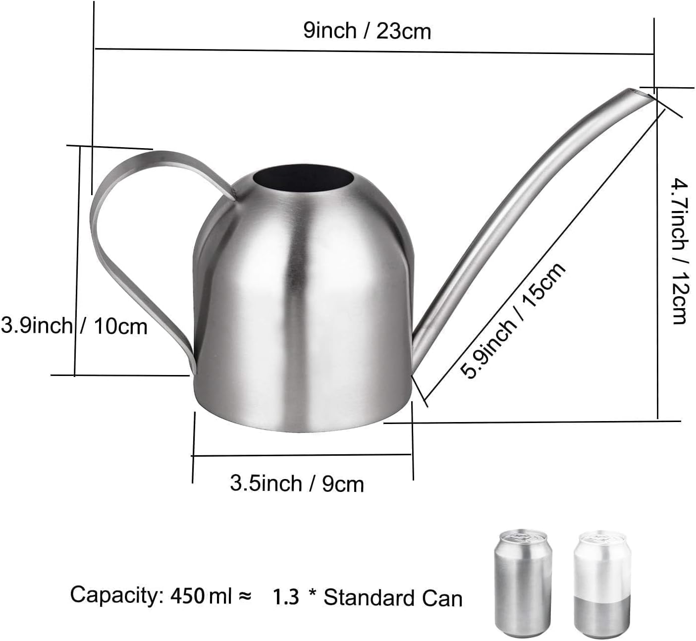 IMEEA Indoor Watering Can for House Plants 33oz/1L Brushed Stainless Steel Watering Can with Long Spout for Succulents, Bonsai