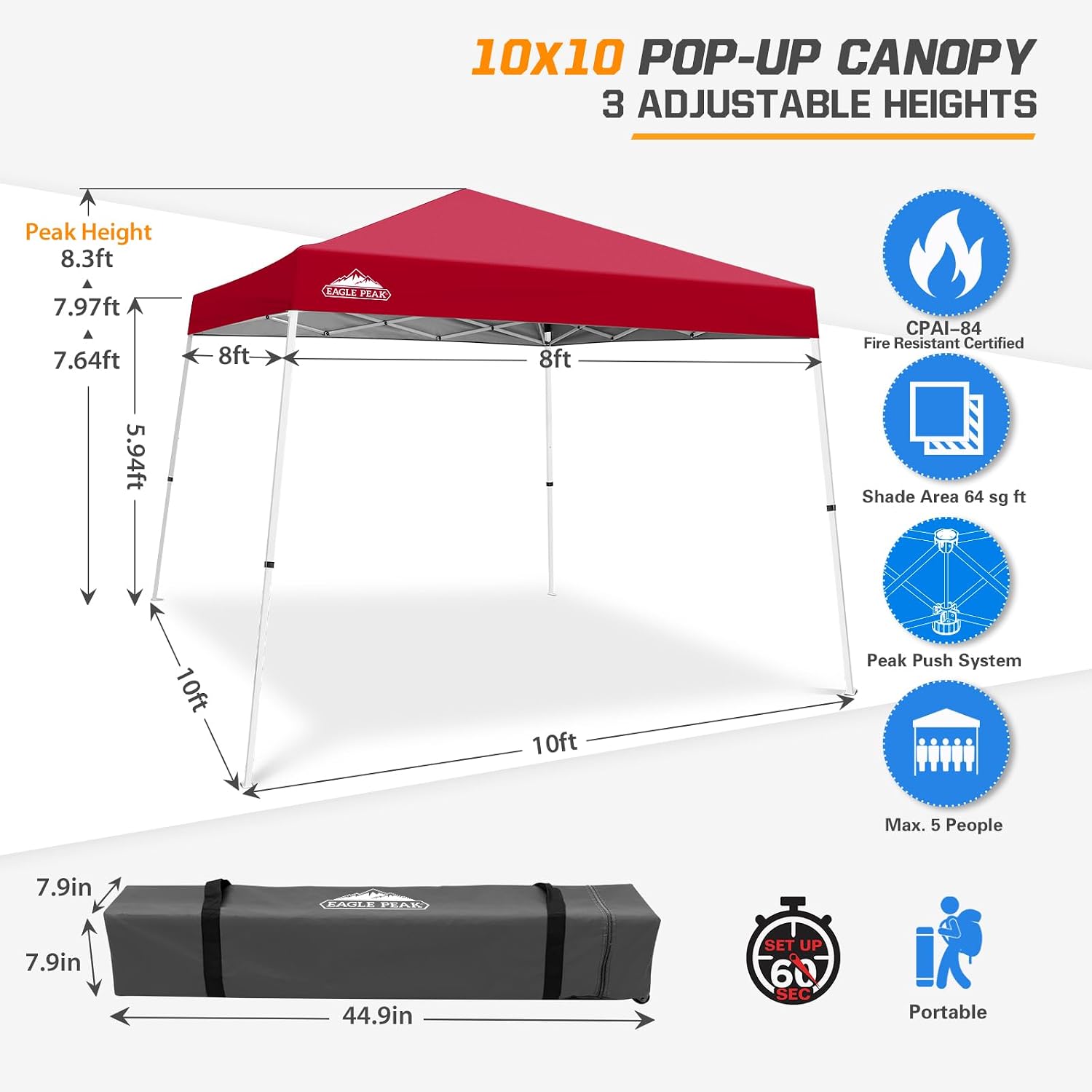 EAGLE PEAK 10x10 Slant Leg Pop Up Canopy Tent, Blue