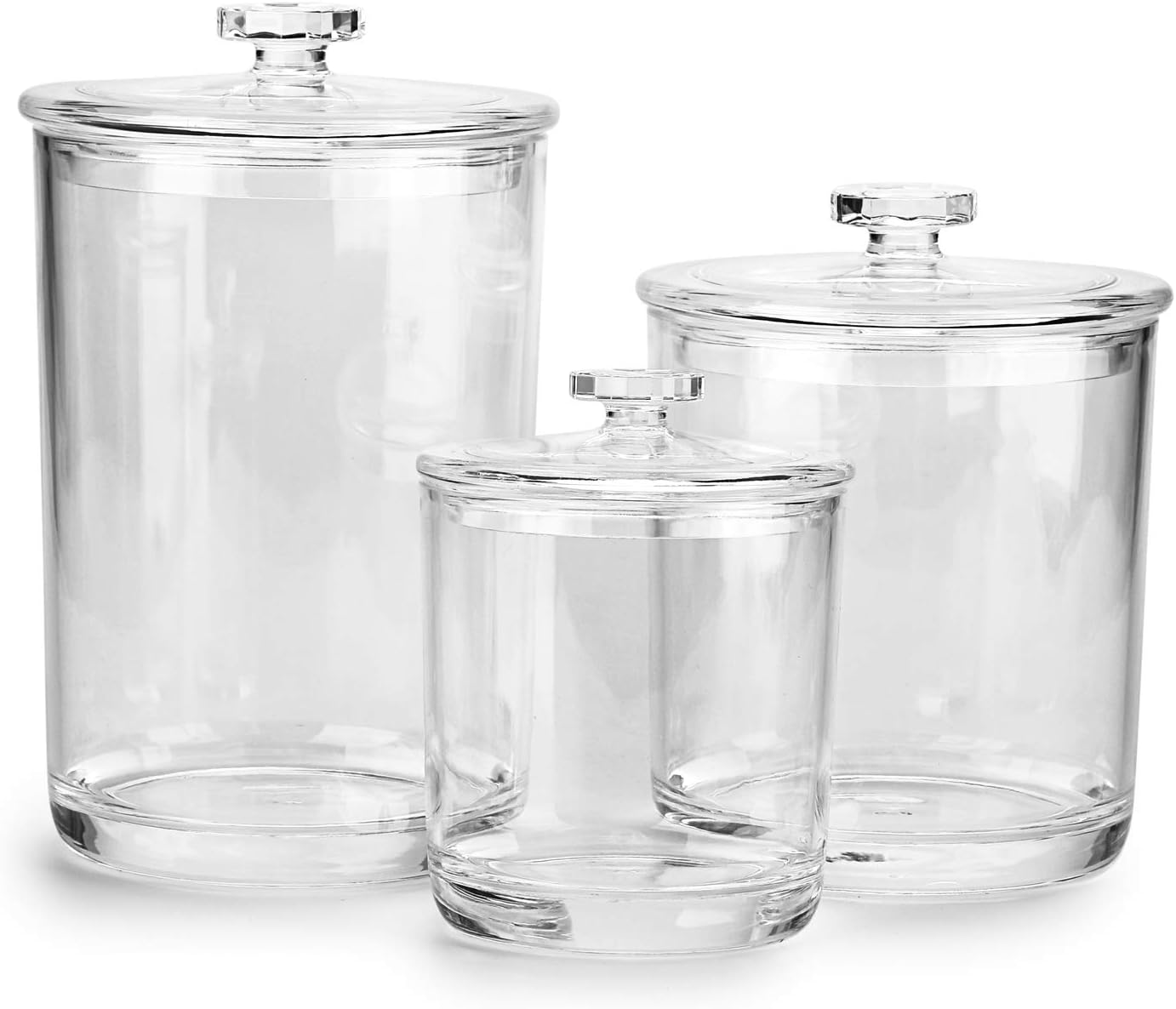 Hipiwe Clear Plastic Apothecary Jars with Lid, Set of 3 Large Q-Tips Holder