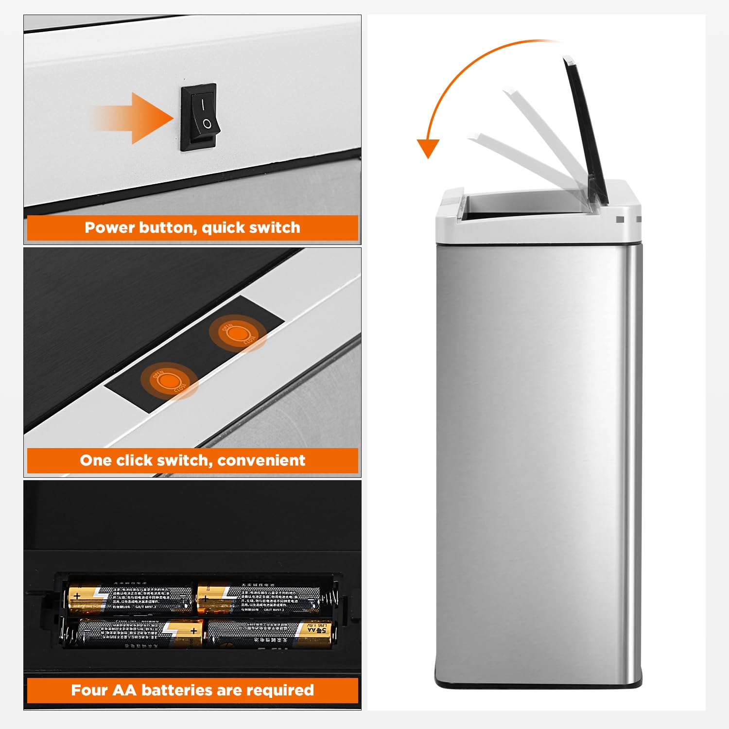 BestOffice 13 Gallon Trash Can Automatic Kitchen Trash Can Touch Free High-Capacity Garbage Can with Lid for Bedroom Bathroom Home Office 50 Liter