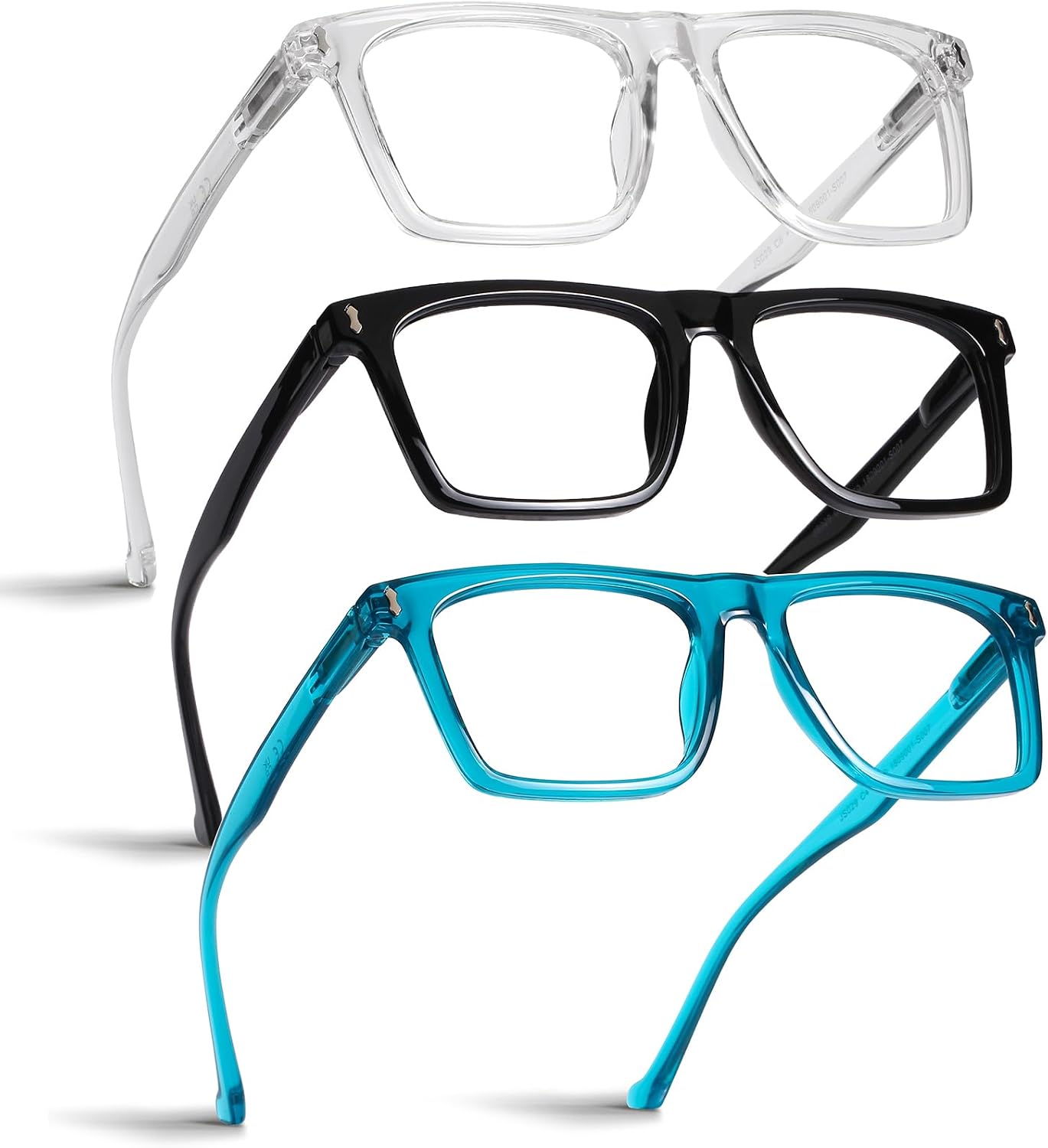 AQWANO Oversized Computer Reading Glasses Blue Light Blocking, 4 Pairs Stylish Fashion Design Anti UV Ray/Eye Strain/Glare Readers Men Women, 1.5