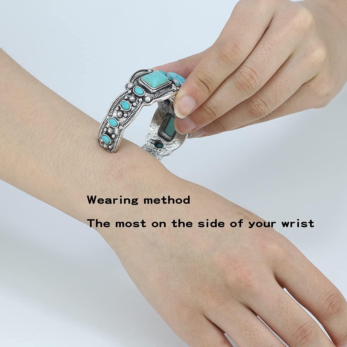 Women's Antique Rgentium Plated Base Heart Compressed Turquoise Bracelet Cuff Bangle Fashion Jewelry