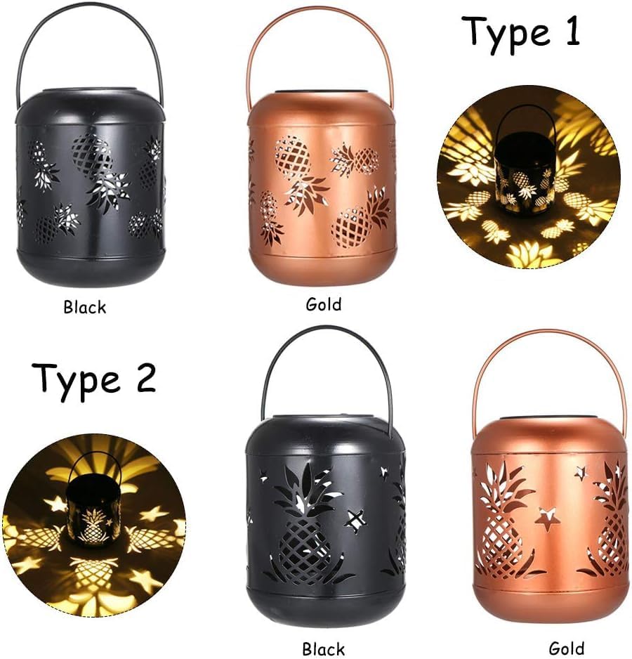 Lixada Outdoor Lighting Solar Powered LEDs Lawn Light Hollowed-Out Pineapple Design Hanging Landscape Decoration Lamp for Patio Garden Courtyard