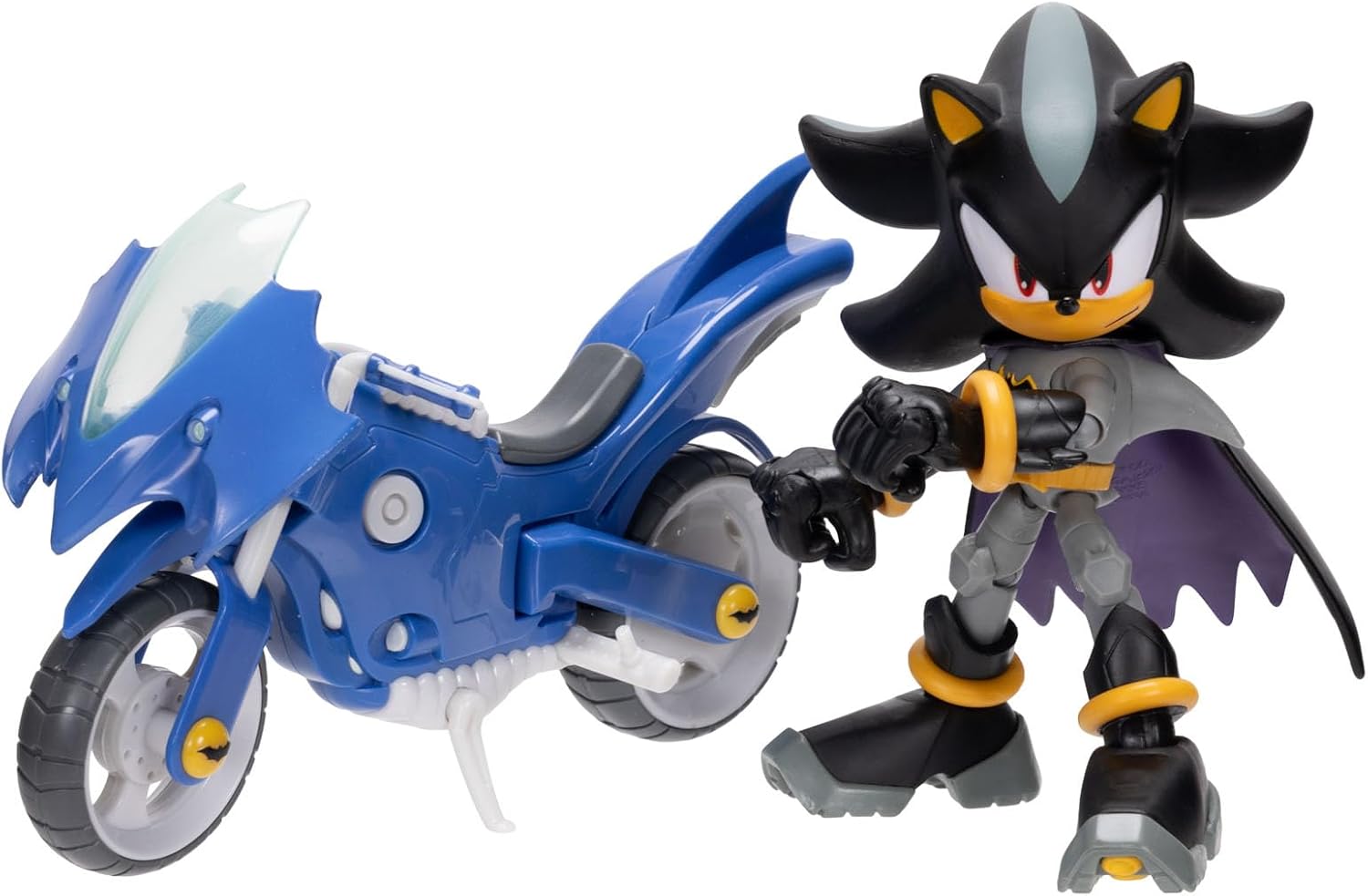 Sonic The Hedgehog DC x Sonic Shadow as Batman & Batcycle Action Figure Set, 5"/13cm, 22 Points of Articulation, Moving Wheels, Working Kickstand