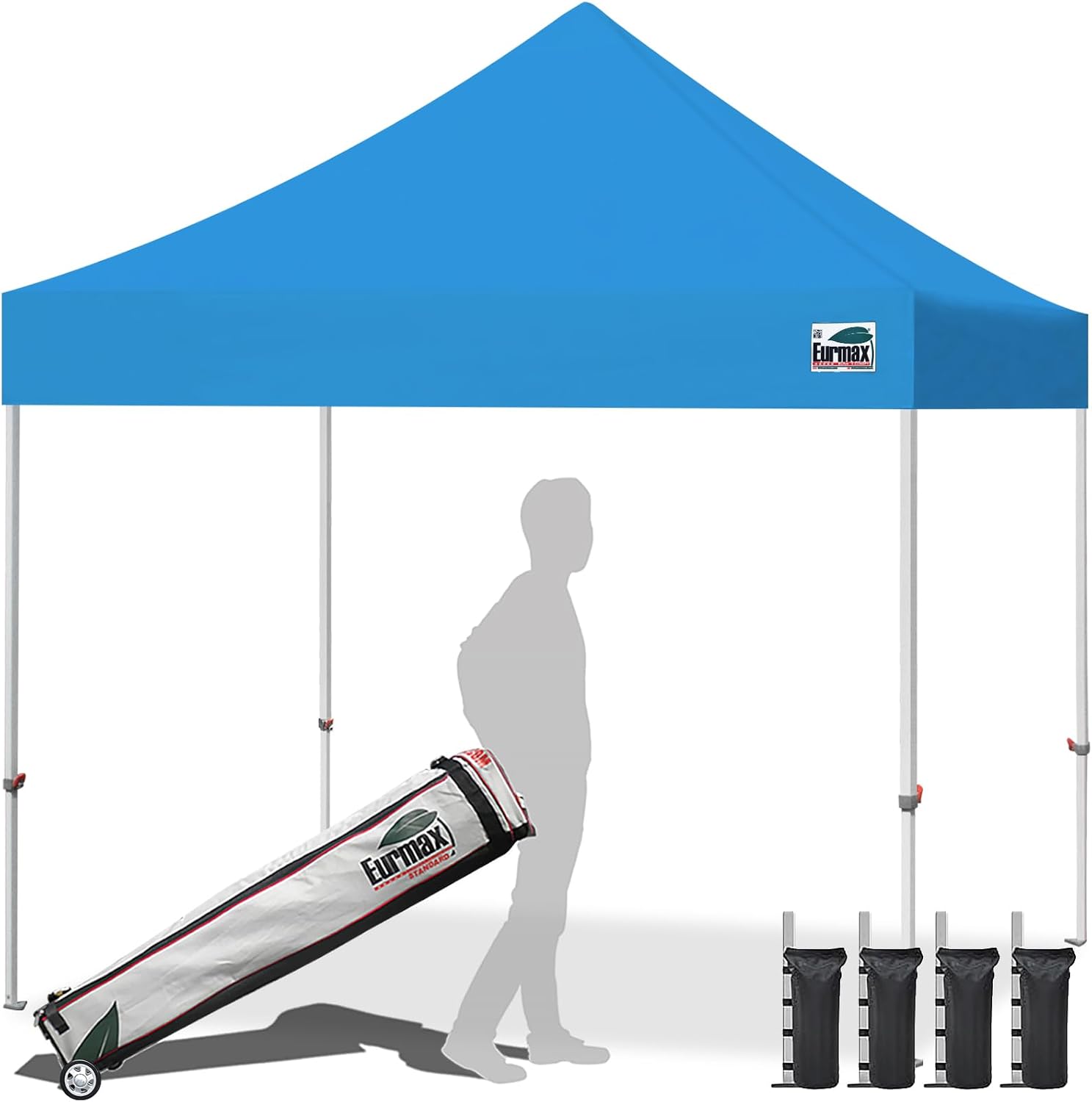 Eurmax USA 10x10ft Pop Up Canopy,Commercial Instant Tent for Outdoor Events,Patented No-Tip Rolling Storage Bag with 4 Sandbags,UV & Water Resistant,Heavy Duty Portable Shelter Gazebo,Black