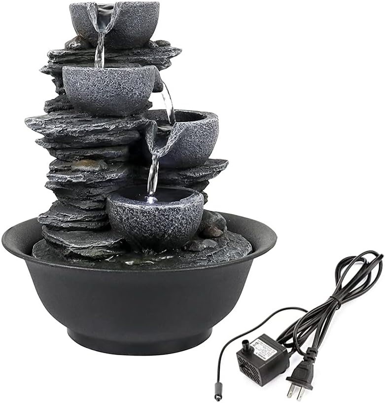 Rockery Indoor Water Fountain, Zen Meditation Tabletop Fountain with LED Lights & Crystal Ball for Home Office Bedroom 9 4/5"