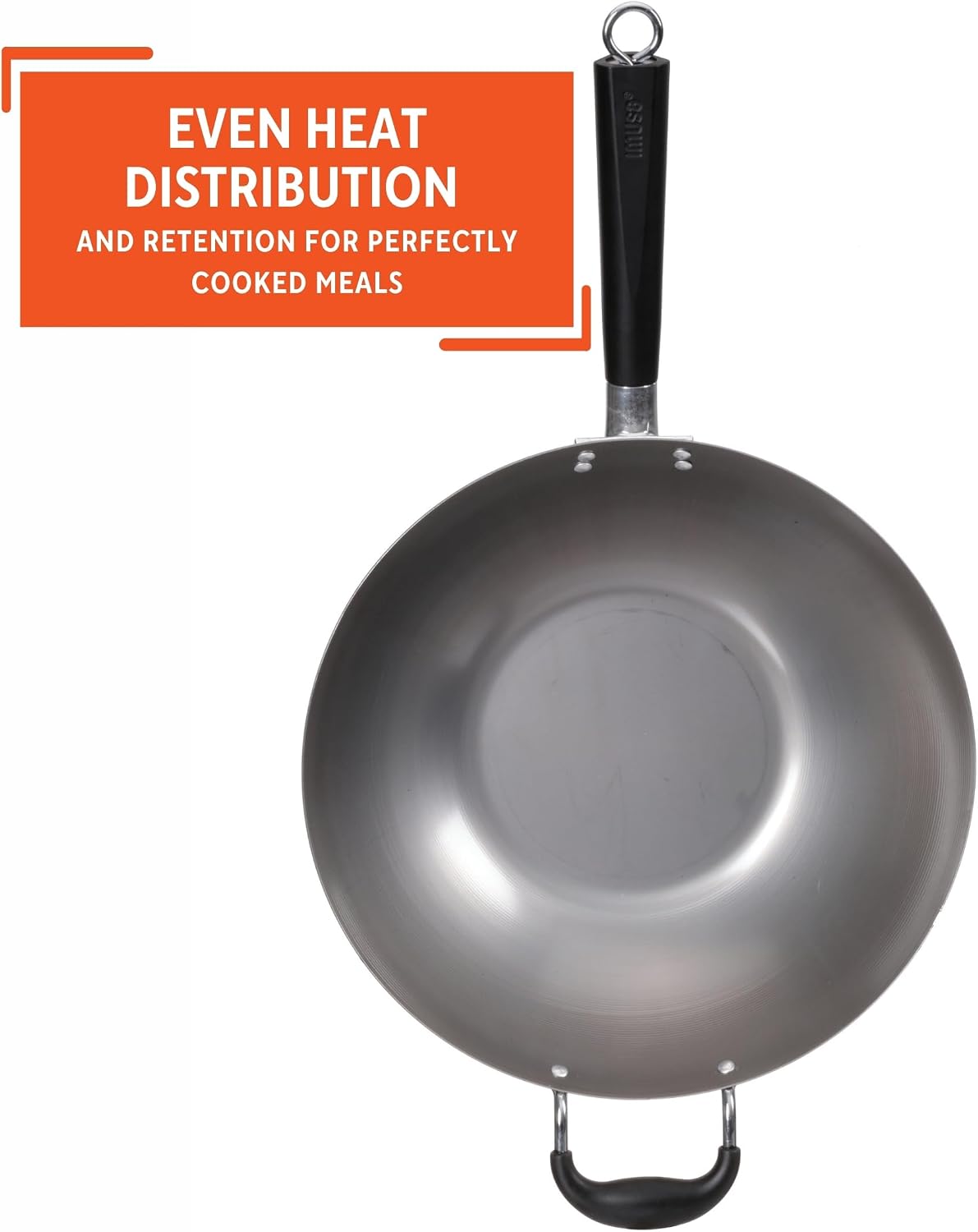 IMUSA 9.5 Inch Carbon Steel Nonstick Wok with Cool-touch Handle, Black | Cool-Touch Handle, Ideal for Stir Fry, Great for Everyday Meals