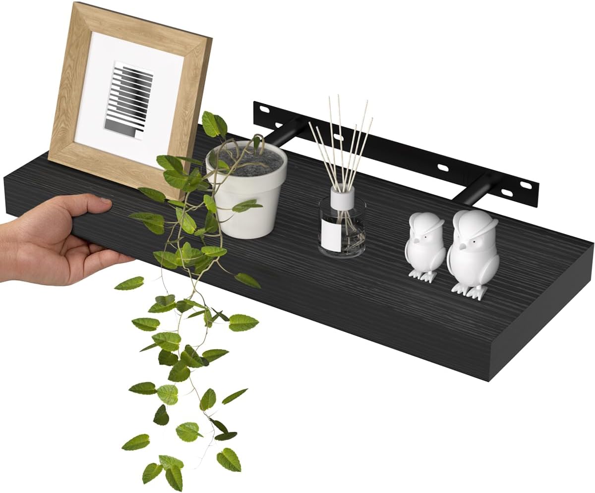 WALI Floating TV Shelf, 2 Tier Glass Projector Shelf for DVD Players, Routers, Game Consoles, Cable Boxes, Living Room Decor, Wall Mount Shelves Hold Up to 17.6lbs (CS202B), 2-Shelf, Black