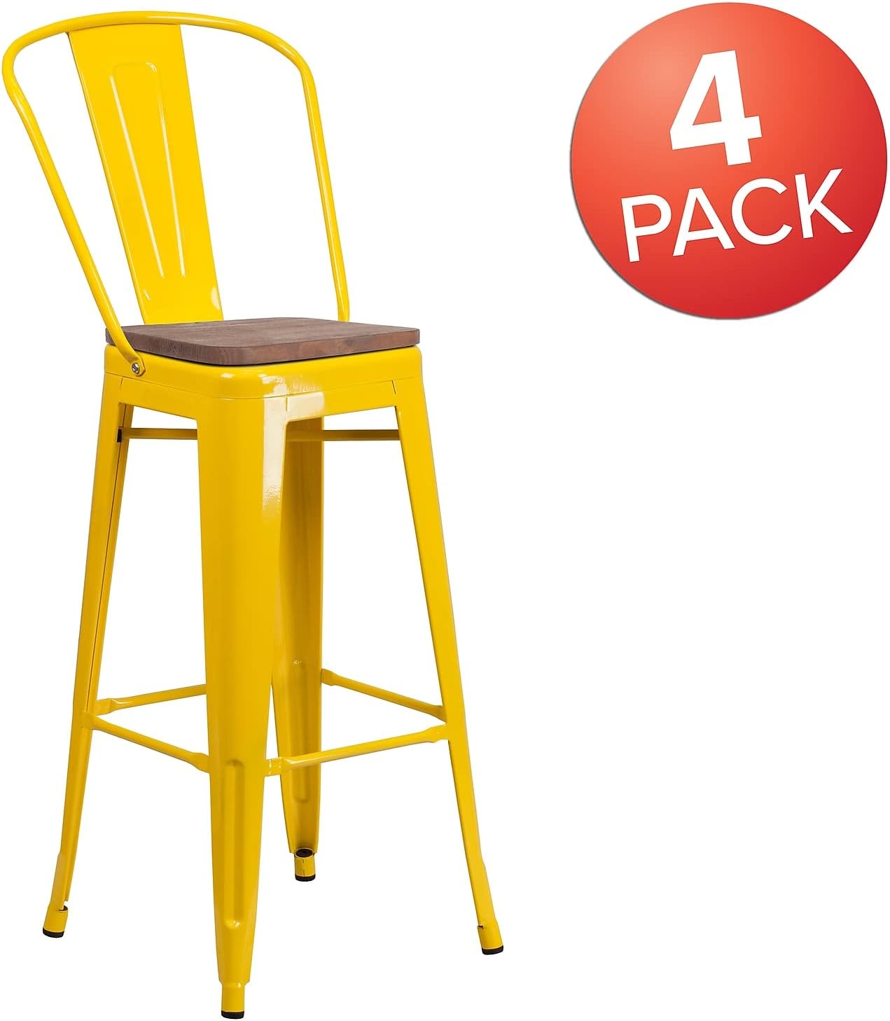 Flash Furniture 30 in Metal Barstool with Back, Blue | Commercial Grade, Removable Back, Indoor/Outdoor Use