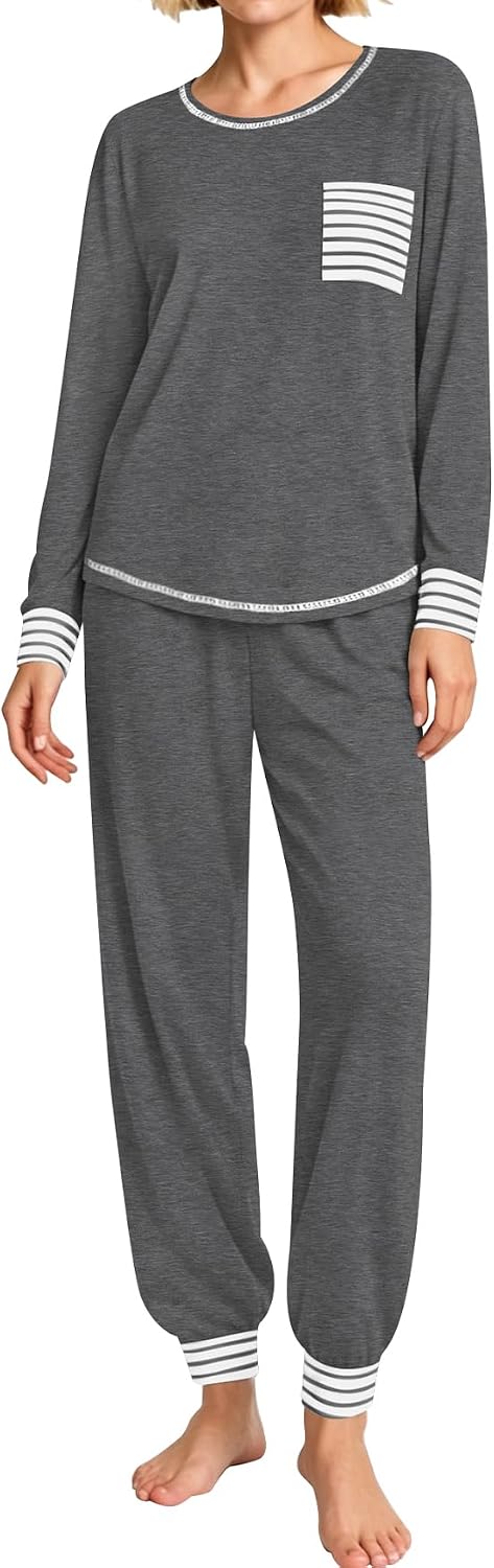 SWOMOG Women’s Pajamas Set Long Sleeve Sleepwear with Long Pants Soft Modal Loungewear Pj Set